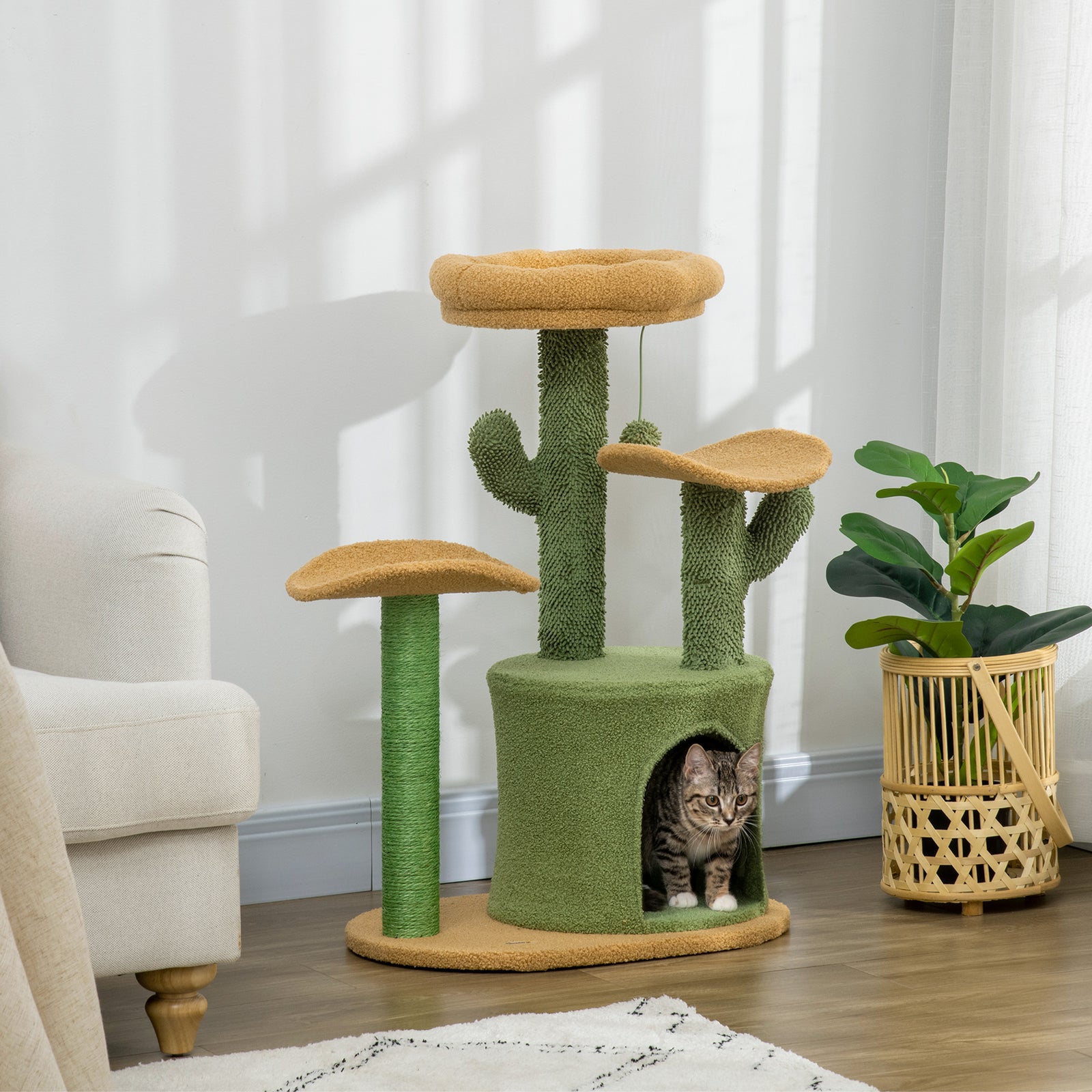 Multi Level Cat Tree W/ Scratching Post, Cat House, Bed - Green