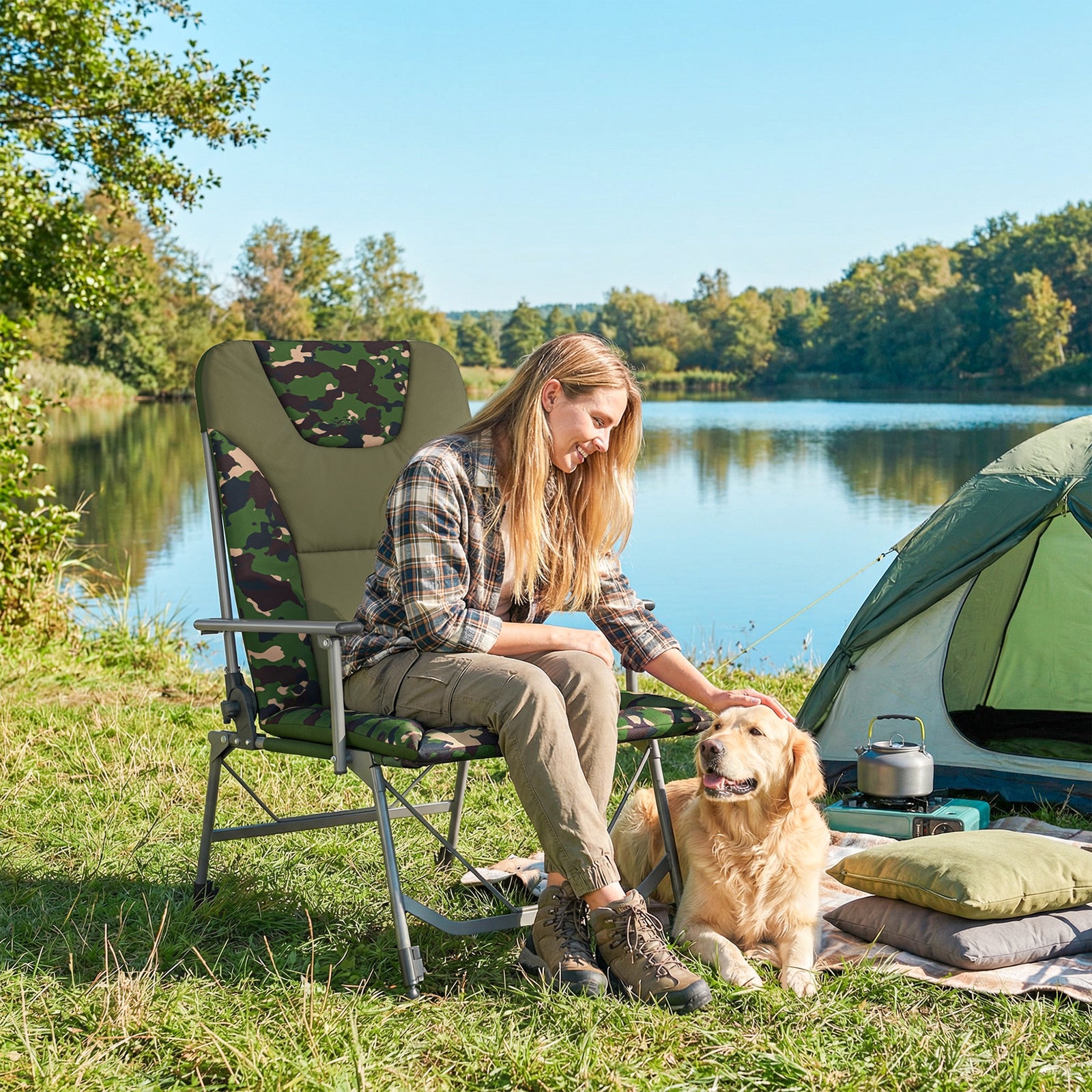 Camping Chair Reclining Padded For Adults | Brown