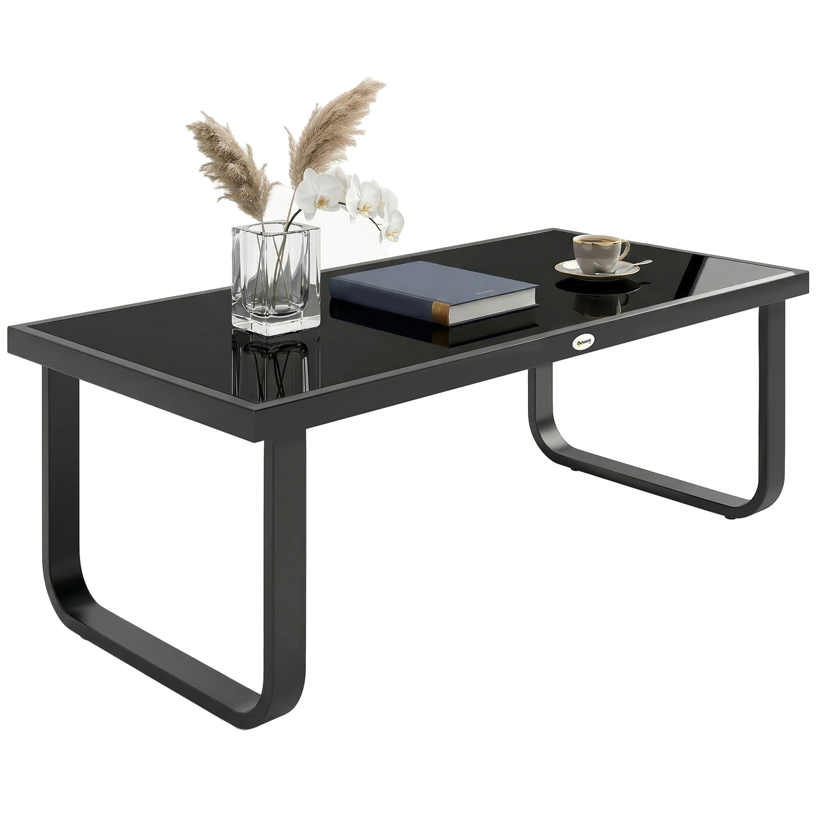 Garden Coffee Table Outdoor Side Table With Glass Top | Large | Black