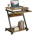 HOMCOM Movable Computer Desk With 4 Moving Wheels Rustic Brown