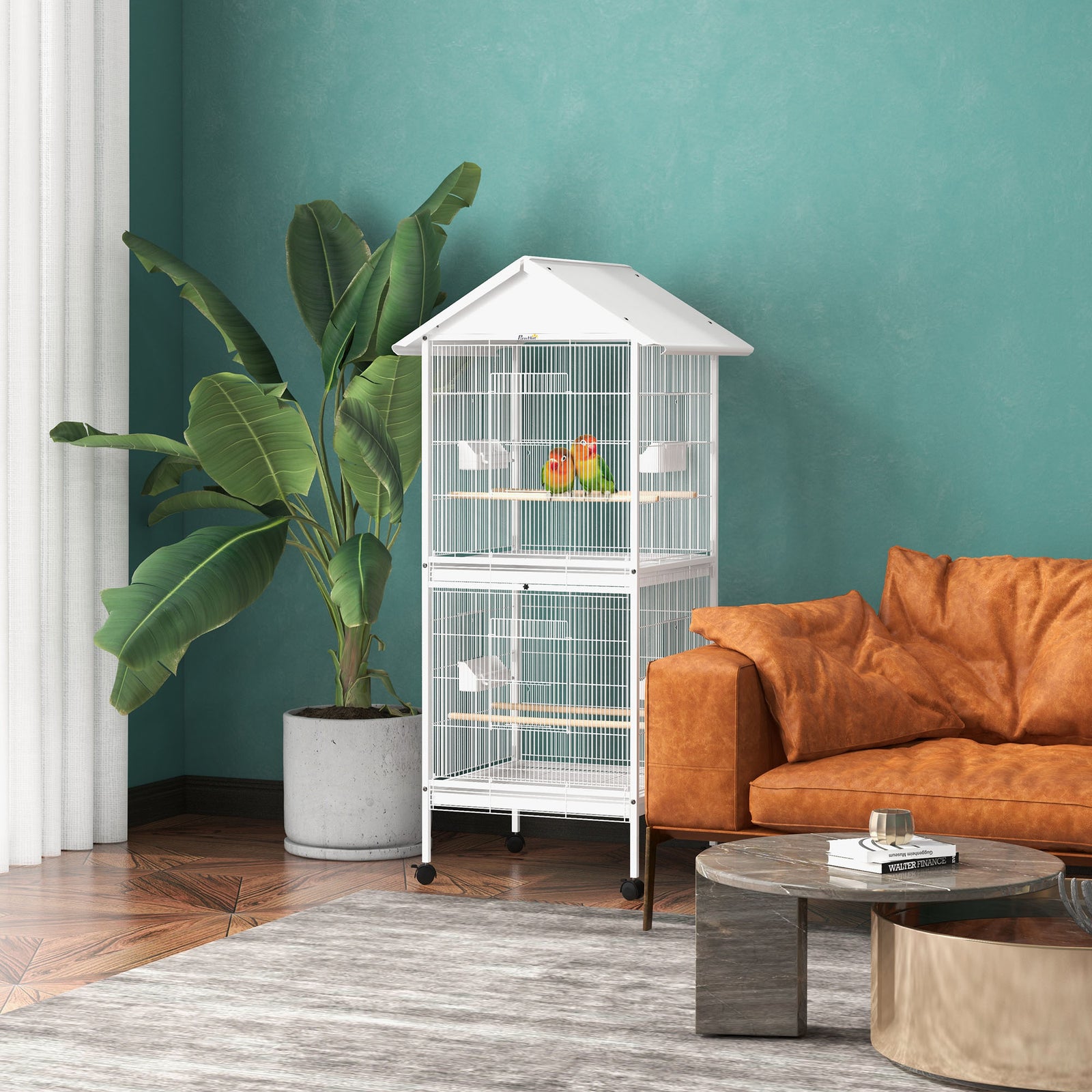 Metal Bird Cage Feeder, For Small And Medium Bird - White
