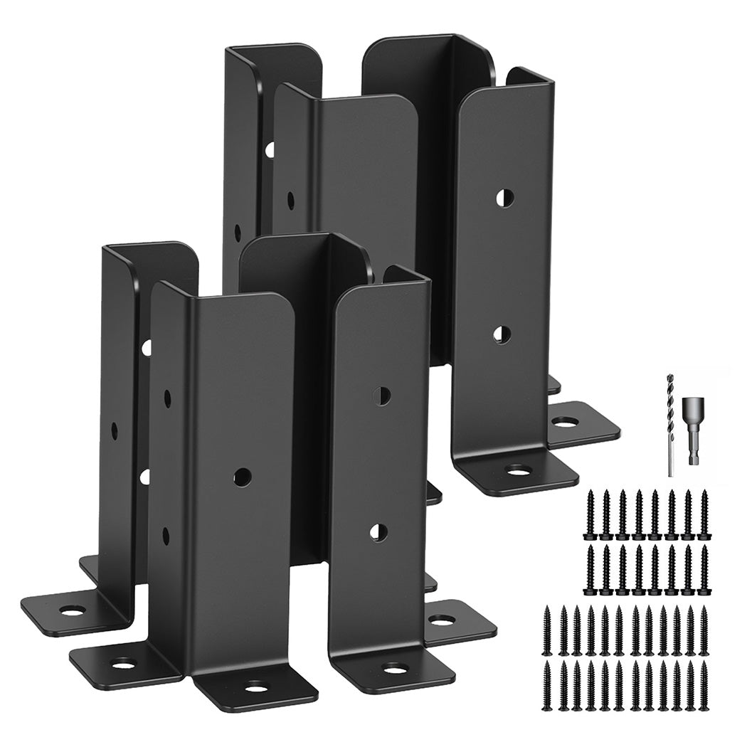 8pcs Fence Post Base Brackets With Screws Metal Rustproof Support Kit | Black
