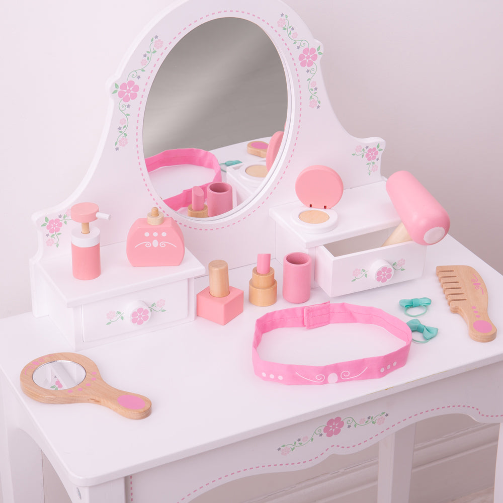 Wooden Vanity Kit For Kids, Consists Of 11 Play Pieces