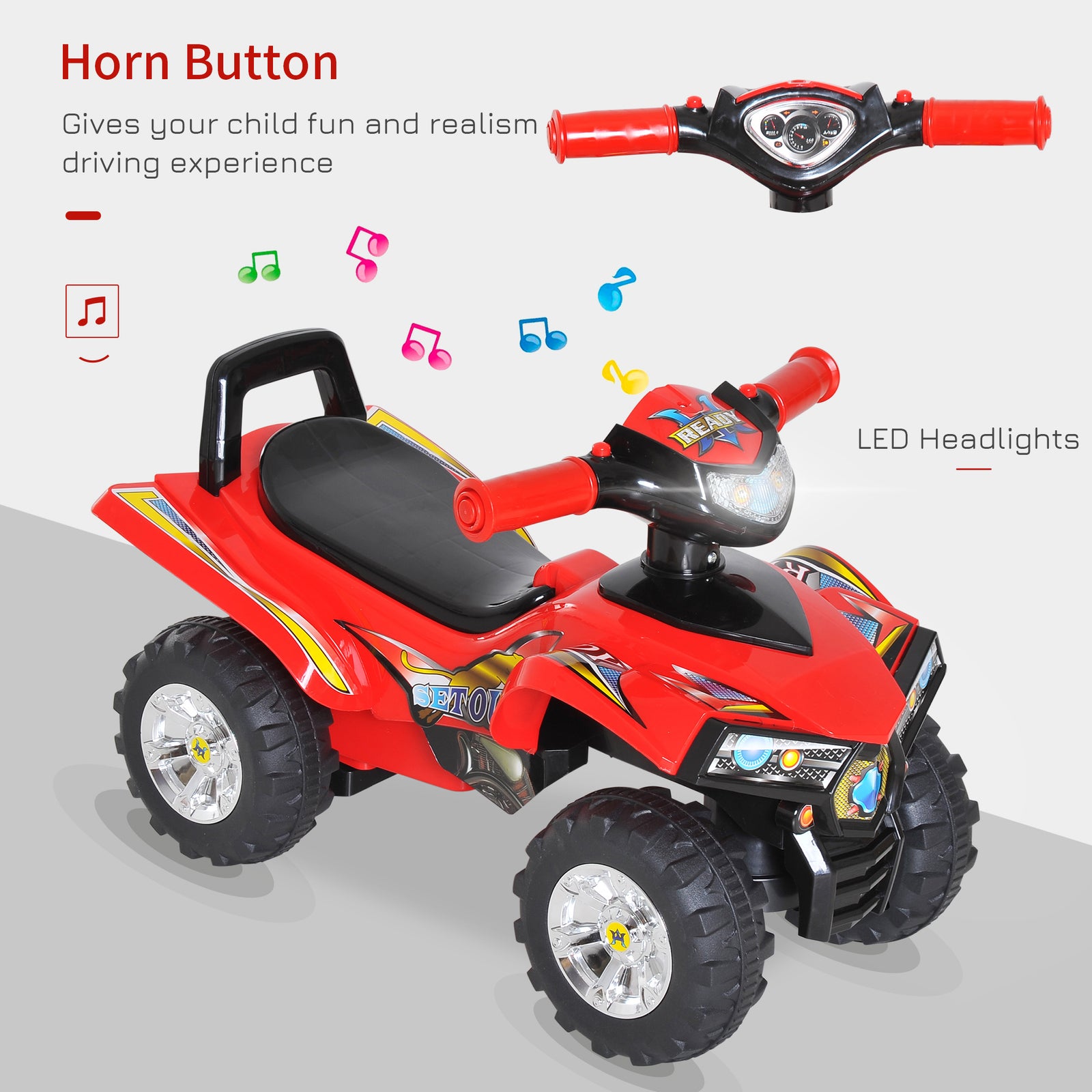 Kids Ride On Quads Boys Girls Led Lights Horn Music Toys 4 Wheels Red