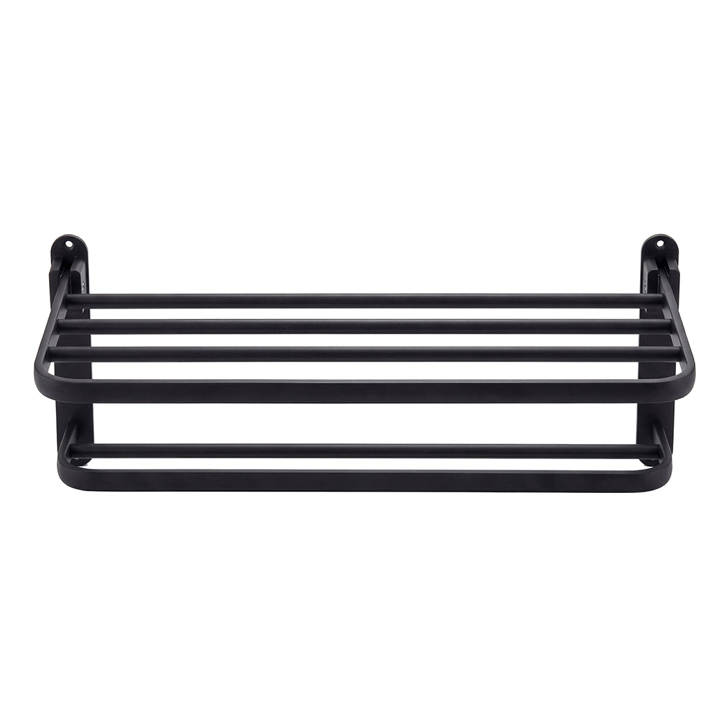 Towel Holder With 2 Bars Wall Mounted No Drill Bathroom Shelf Black | Black