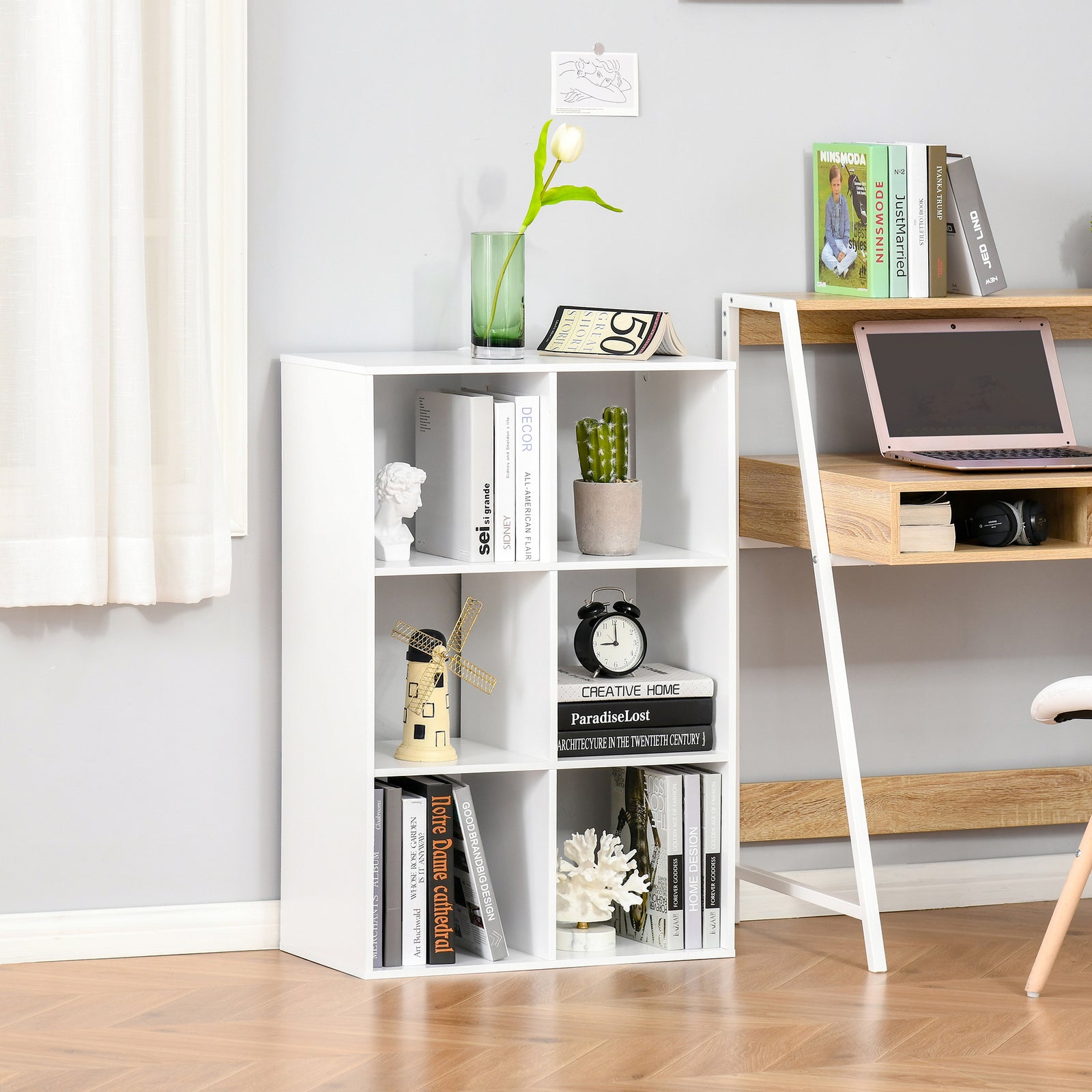 Storage Cabinet Bookcase 6 Cube With Shelves Home Office | One Size | White