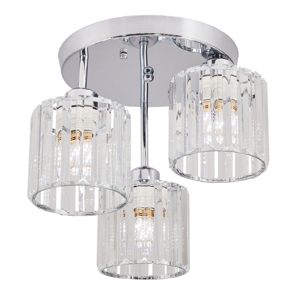 3-light Crystal Ceiling Fixture With Chrome Finish