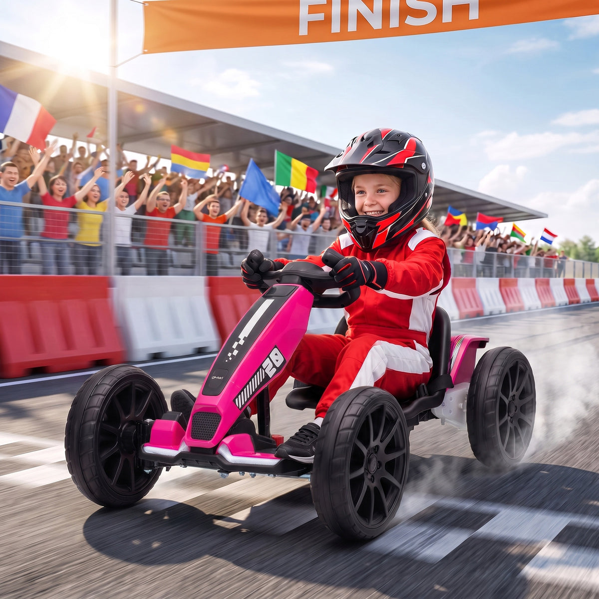Electric Go Kart For Kids With Dual Motors, Adjustable Seat | Pink