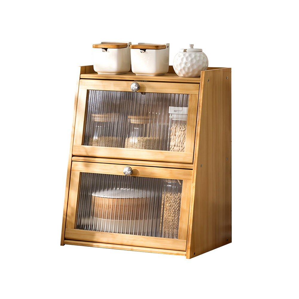 3-tier Bamboo Bread Storage Cabinet With Acrylic Flap Door, Space-saving Trapezoid Design | Natural