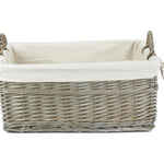 Wicker Shallow Lined Antique Wash Storage Basket | Medium | White