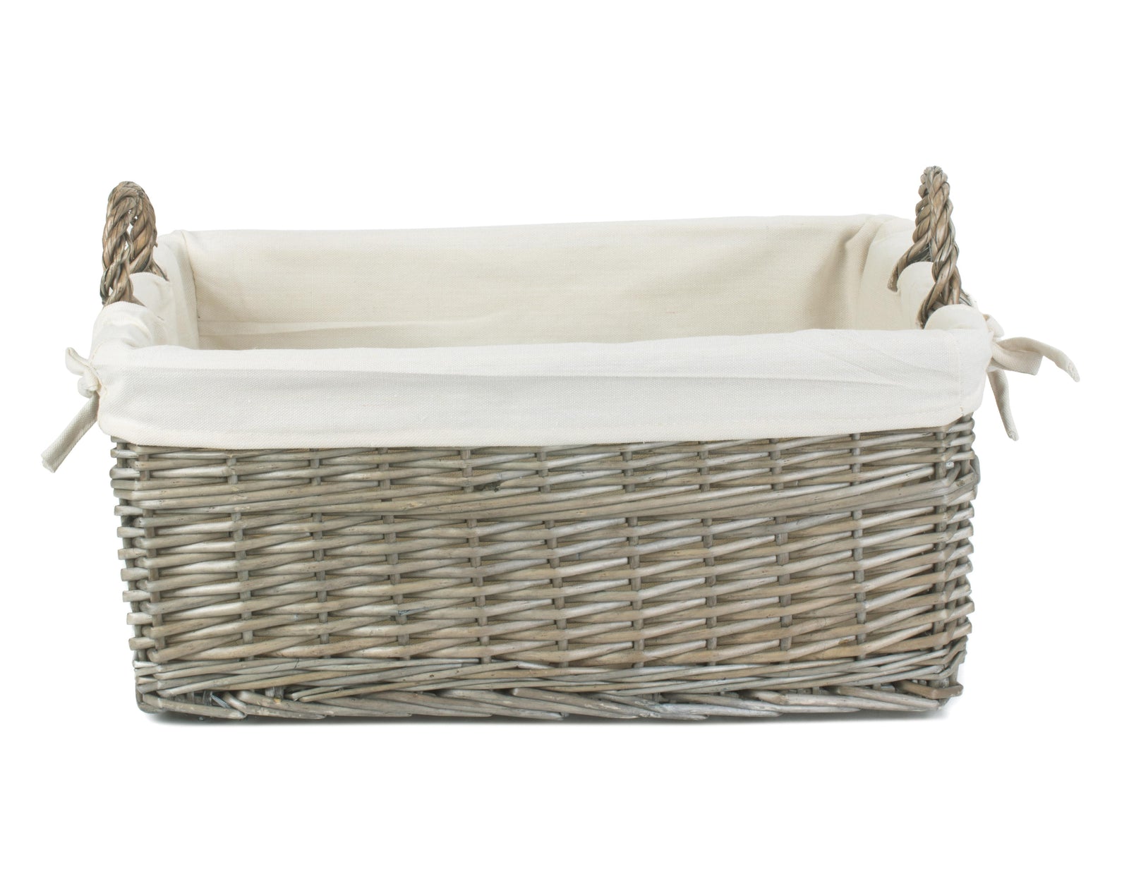 Wicker Shallow Lined Antique Wash Storage Basket | Medium | White