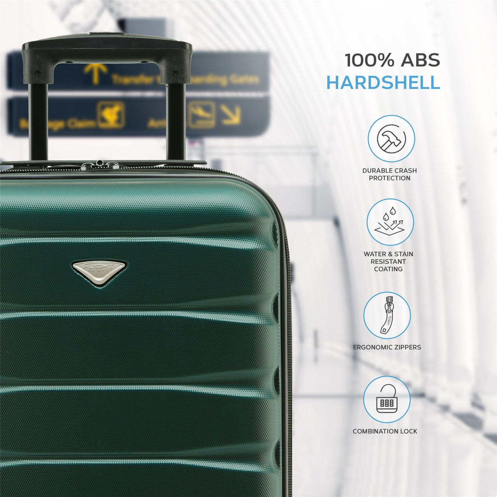55x35x20cm Cabin Carry On Suitcase Hard Shell Overhead Luggage 100+ Airlines Approved | Cabin | Forest Green