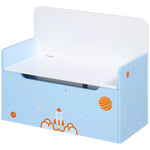 2 In 1 Wooden Kids Storage Bench, Toy Box W/ Safety Rod - Blue