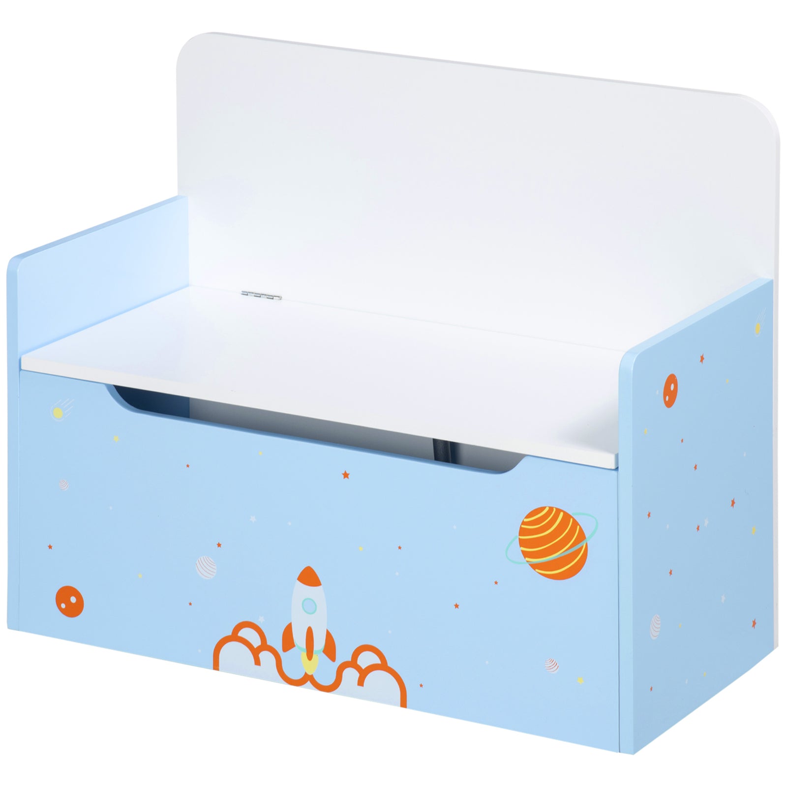 2 In 1 Wooden Kids Storage Bench, Toy Box W/ Safety Rod - Blue