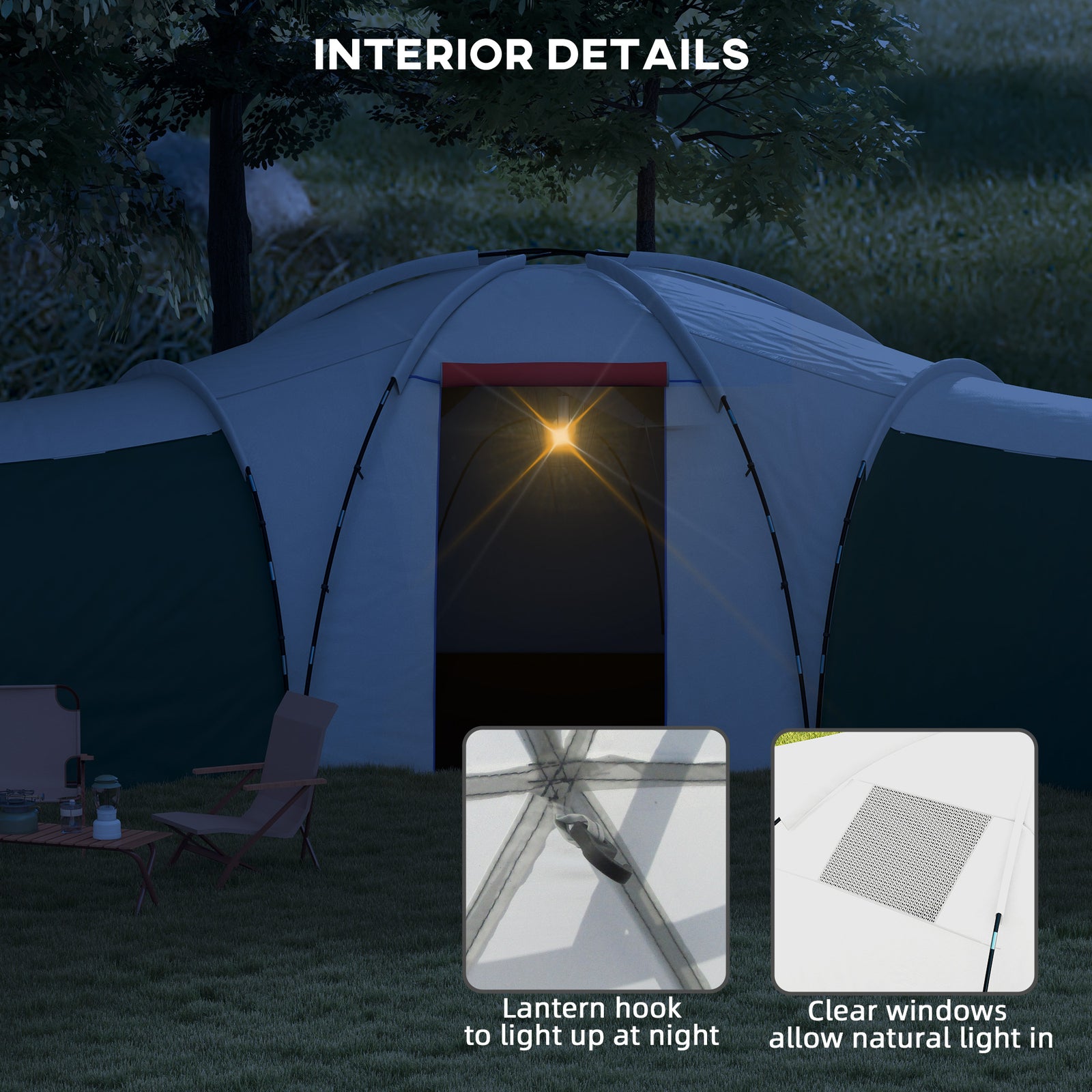 Large Camping Tent With Bedroom, Living Area, Porch For 6-9