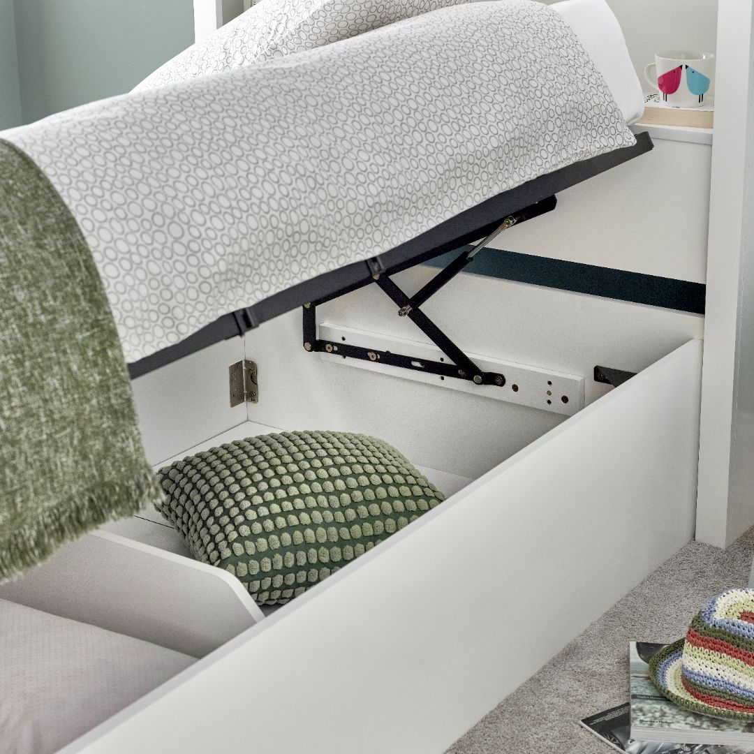 Oscar Wooden Bookcase Ottoman Storage Bed | Single | White