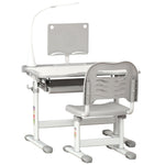 Kids Study Desk And Chair Set W/ Usb Lamp, Adjustable Height | Grey