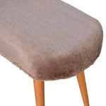 Solid Wood Mocha Faux Fur Fabric Bench
