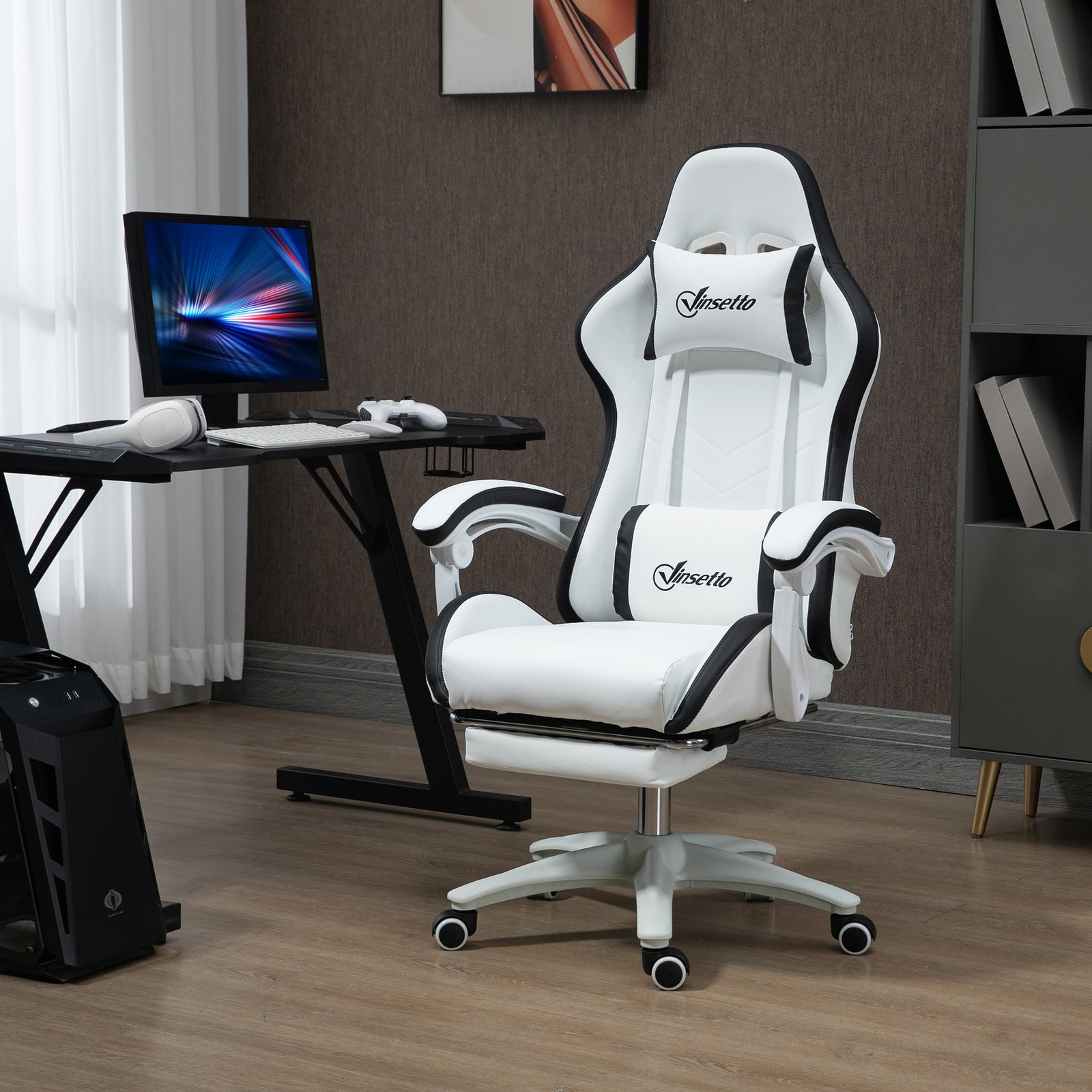 Reclining Pu Gaming Chair W/ Headrest | Black