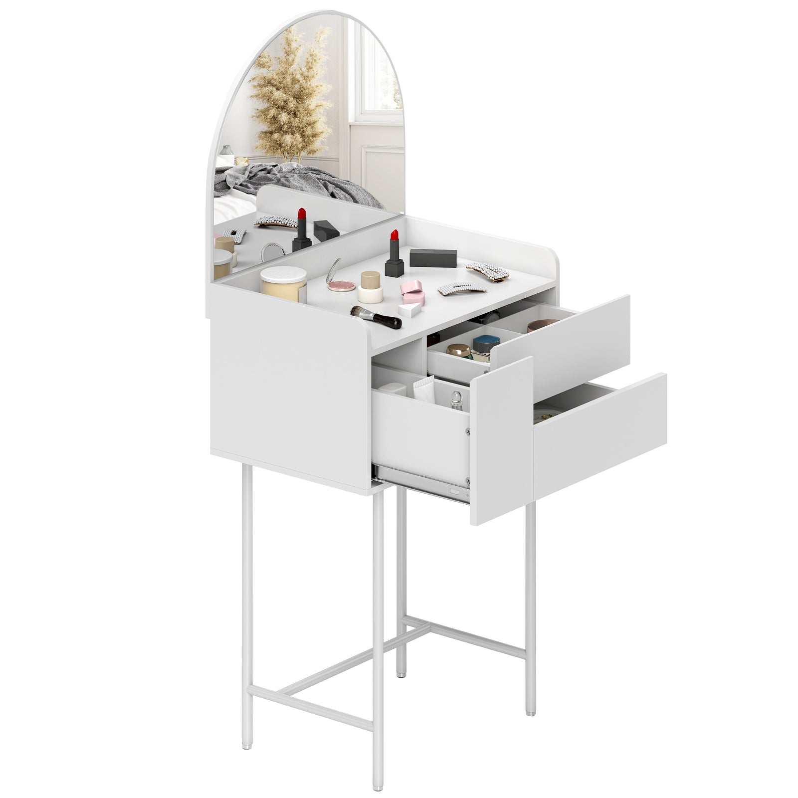 Makeup Vanity Table With Mirror Drawers Modern Dressing Table White