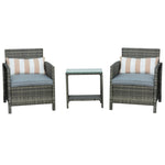 3 Pc Outdoor Rattan Sofa Set W/ Chairs Coffee Table Cushion | Gray
