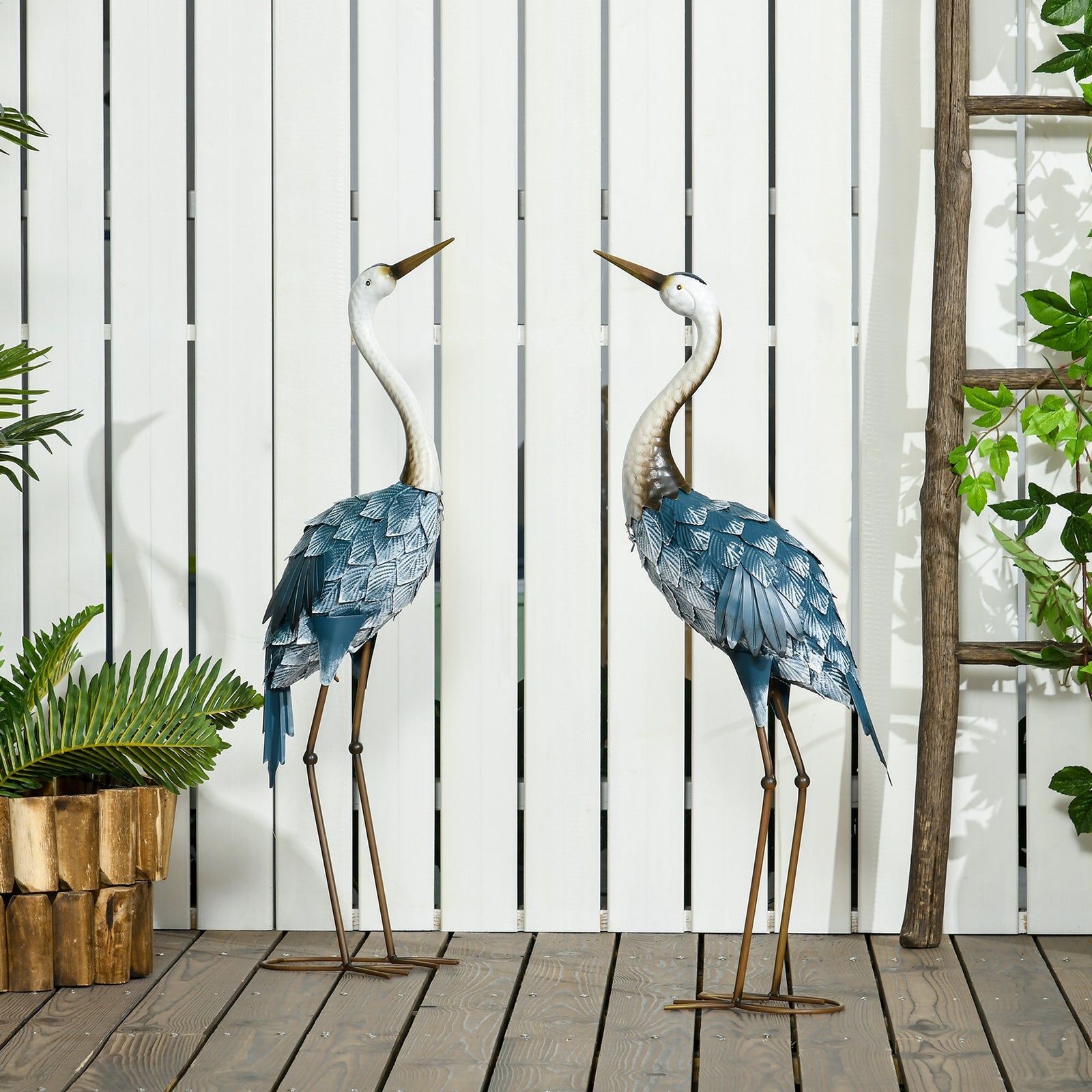 Crane Garden Statue Set, Steel, Multi-colour, Patio Decor