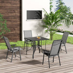 5 Pcs Garden Dining Set Metal Slatted Coffee Table With Foldable Chairs