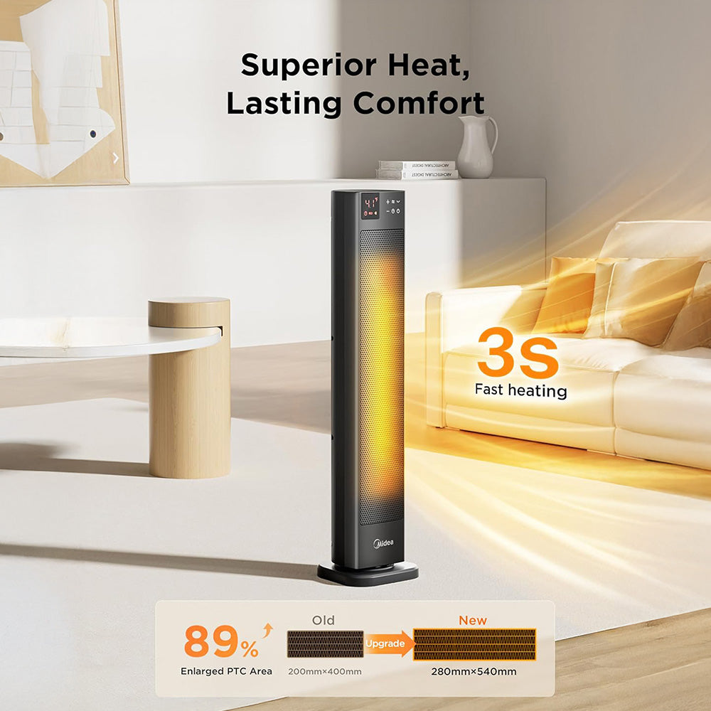 2000w Fast-heating Tower Electric Heater With Ptc Technology, 3 Modes + Eco, Remote Control, 24-hour Timer, And Safety Features | Black