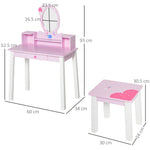 Kids Wooden Dressing Table With Stool Mirror Table And Desk Set Toys Pink