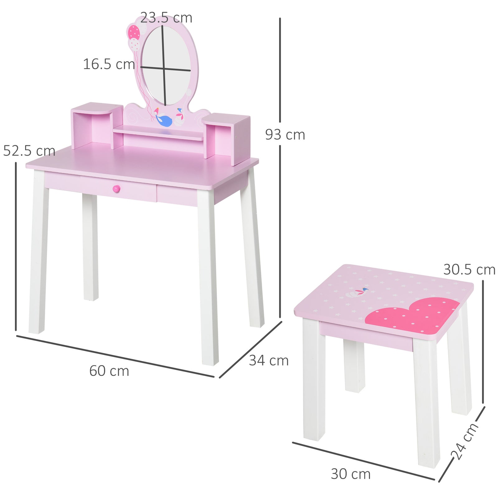 Kids Wooden Dressing Table With Stool Mirror Table And Desk Set Toys Pink