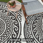 Luxury Outdoor Rug Waterproof Reversible Round For Garden Patio 100% Recycled, Black Enid Aztec