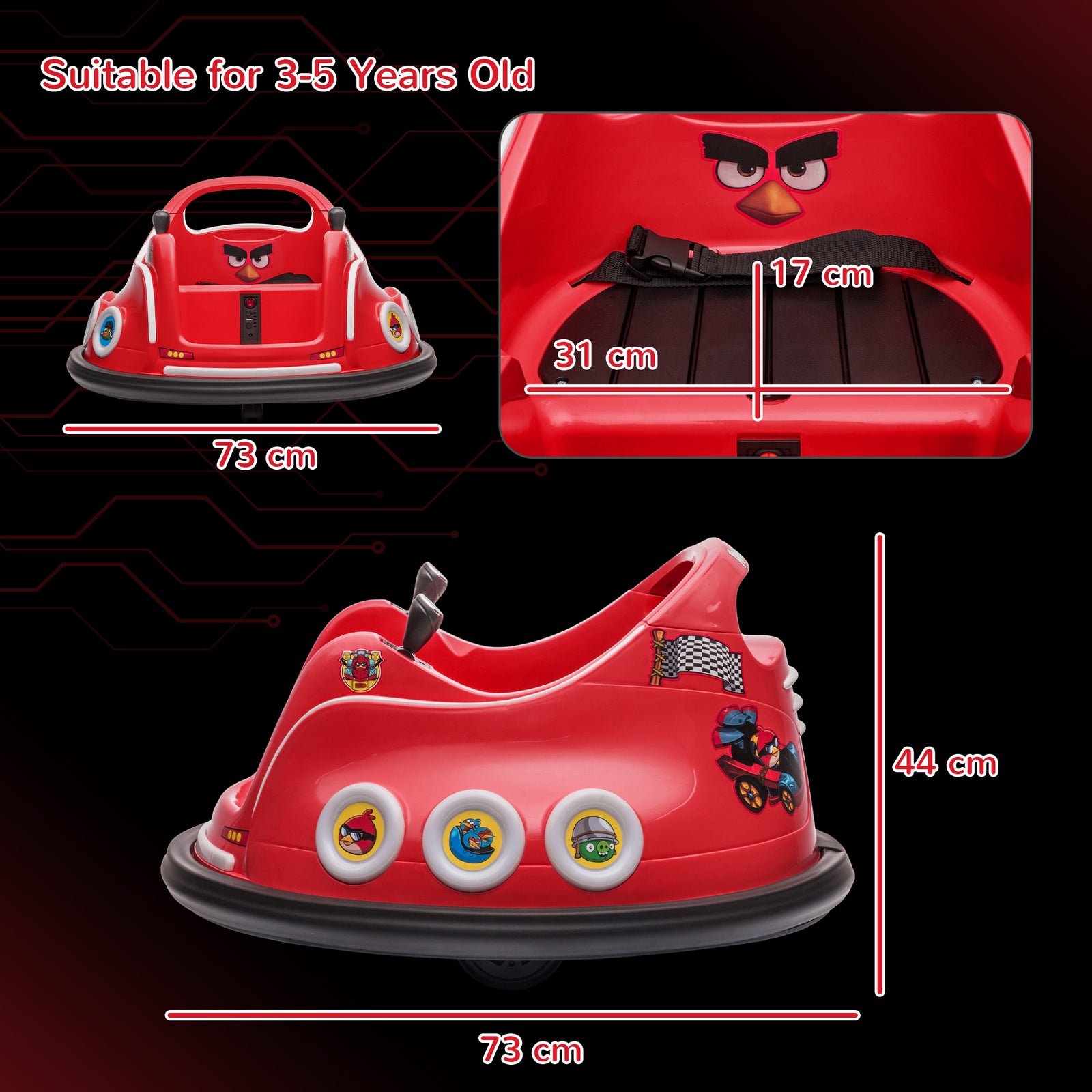 Angry Bird Licensed 12v Kids Bumper Car W/ Joysticks, Remote | Red