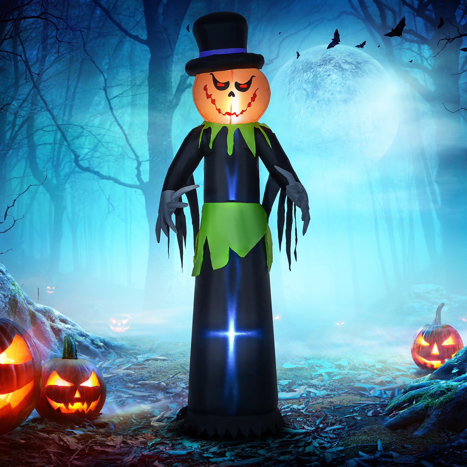 8ft Tall Halloween Inflatable Pumpkin Ghost In A Hat Decoration
