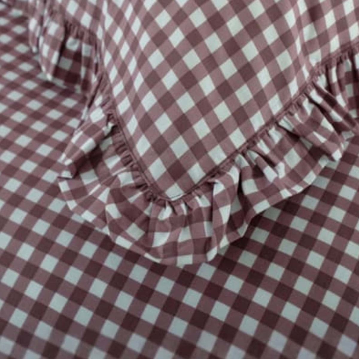 Gingham Frilled Cotton Check Duvet Cover Set | Super King | Burgundy
