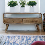 Solid Wood Curved Grey Washed Media Unit