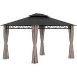 Double roof Hard Top Gazebo With Nettings & curtains | Large | Black