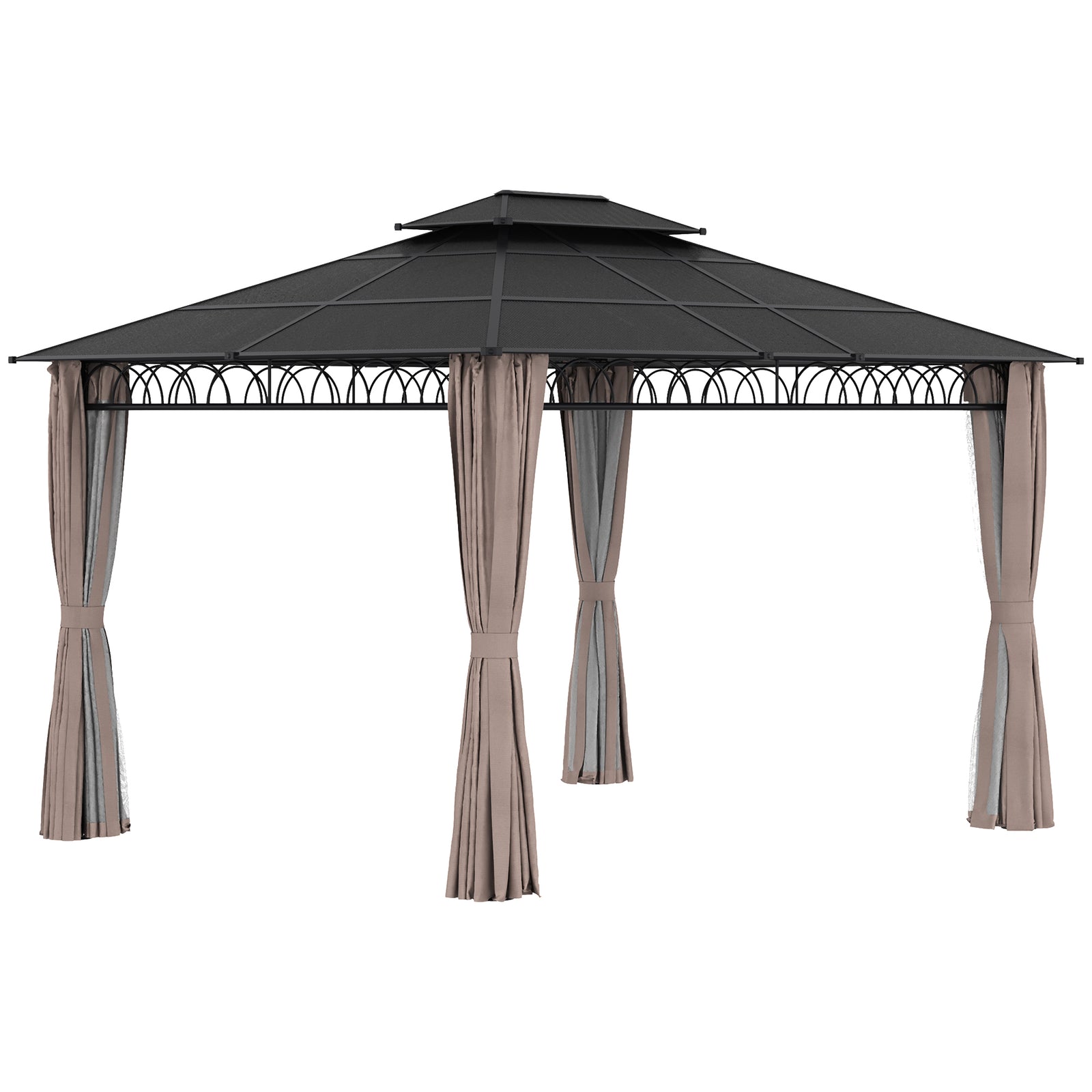 Double roof Hard Top Gazebo With Nettings & curtains | Large | Black