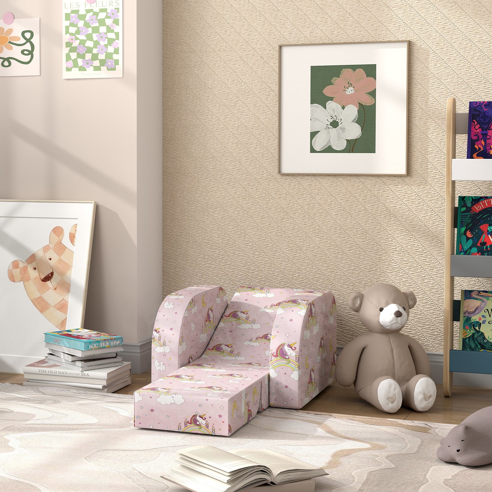 Kids Armchair, Foldable Toddler Chair For Bedroom | Pink