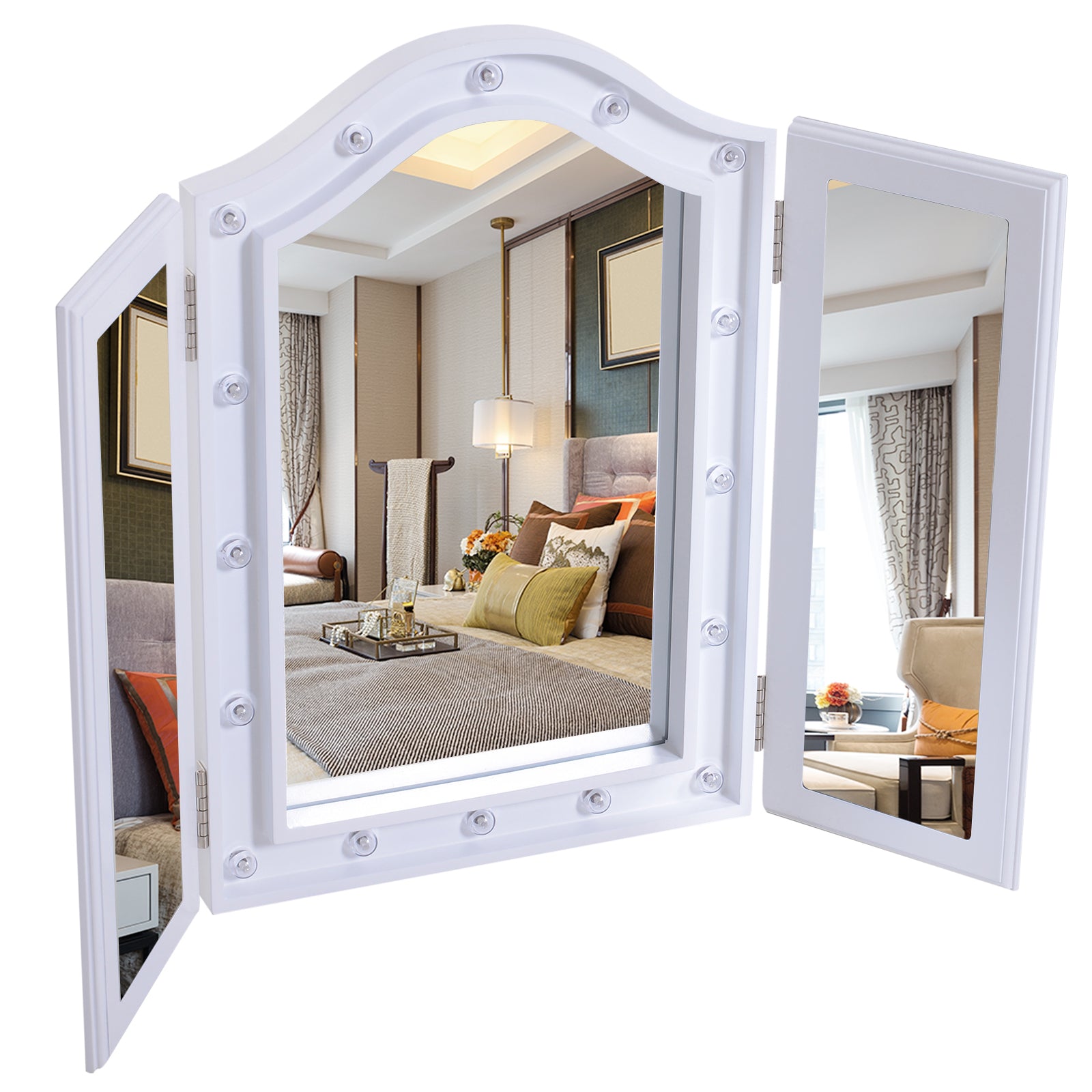 Lighted Tri-fold Vanity Mirror Large Cosmetic Mirror W/ Led