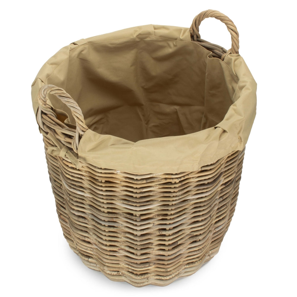 Small Tall Round Fireside Grey Rattan Log Basket With Removable Cordura Lining | Small | Gray