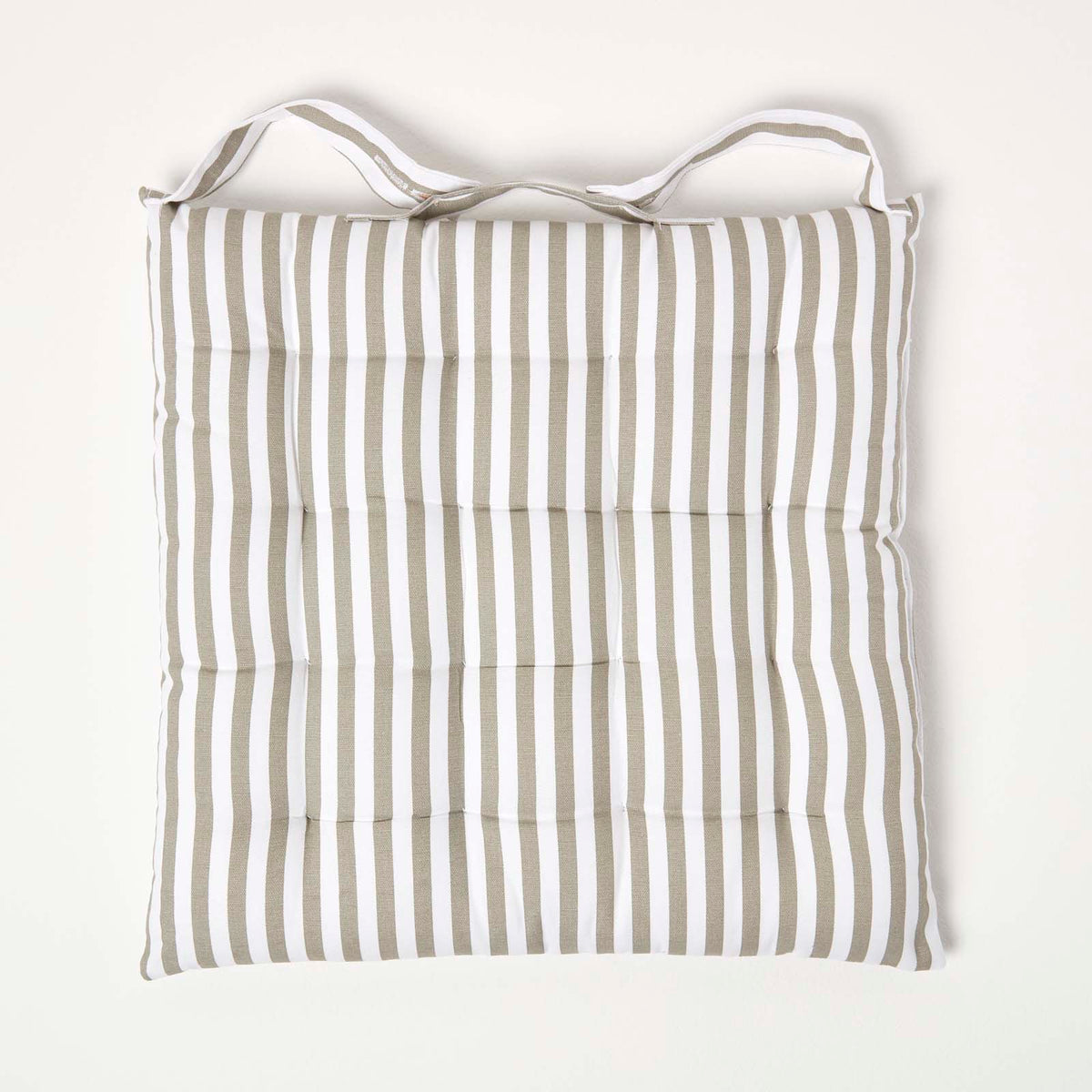 Striped Seat Pad With Straps 100% Cotton, 40 X 40 Cm | Set of 1 | Grey & White