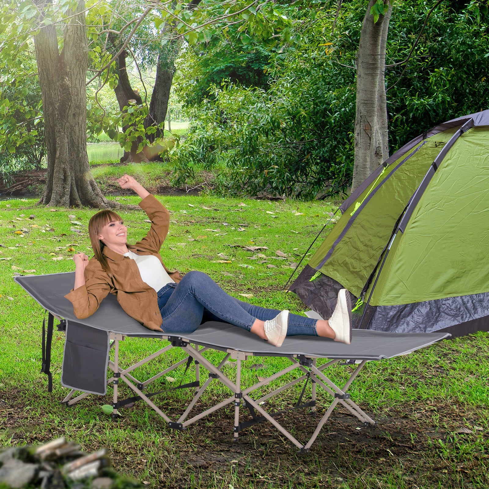Single Person Folding Camping Cot Portable Camp Sleeping Bed | Gray