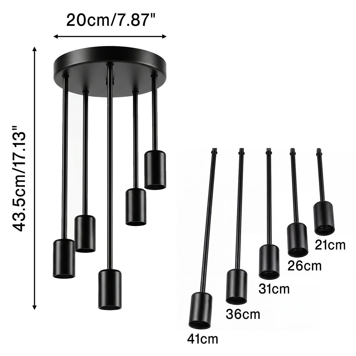 Emitto Ceiling Lights 5 Lights Flush Fitting Pendant Lamp E27 Base Black