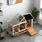 Wooden Rabbit Hutch, Small Animal  House W/ Wheels, Removable Tray | Yellow