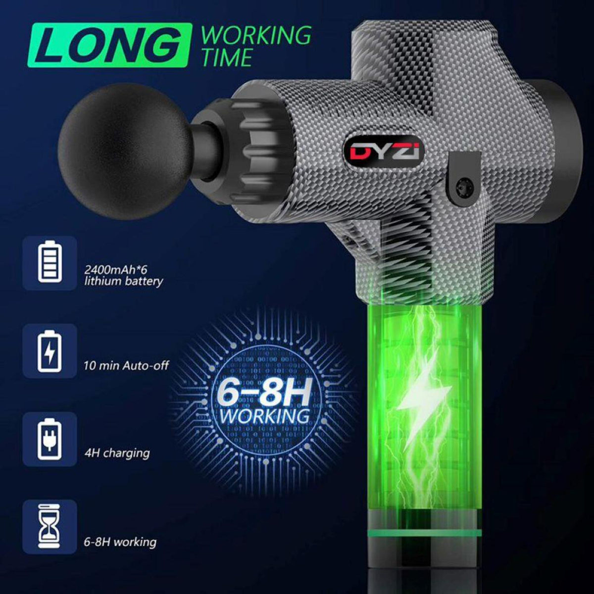 Dyzi Handheld Muscle Massage Gun For Pain Relief 6 Heads Body Massager Deep Tissue Percussion Massager