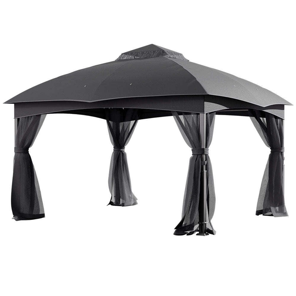 4x3.25m Outdoor Garden Gazebo with 4-Side Netting, Steel Frame Canopy Shelter