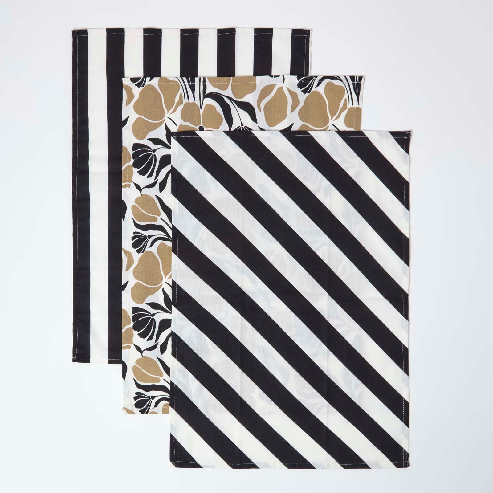 Modern Pattern Black And White Tea Towels Set Of Three