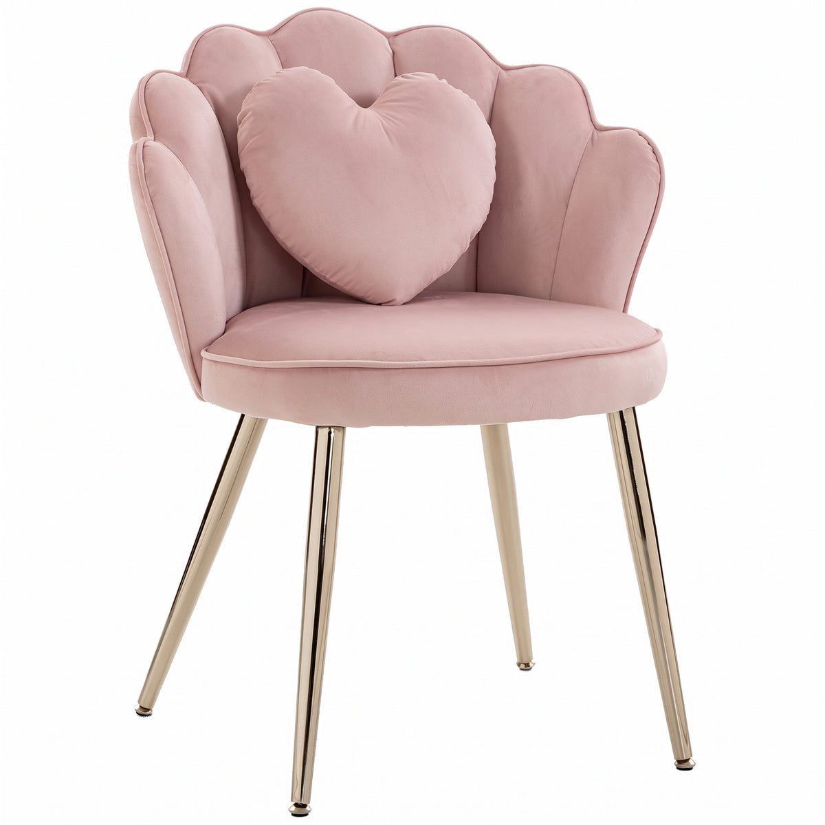 Accent Chair With Heart Pillow Velvet Upholstered Lotus Back Pink