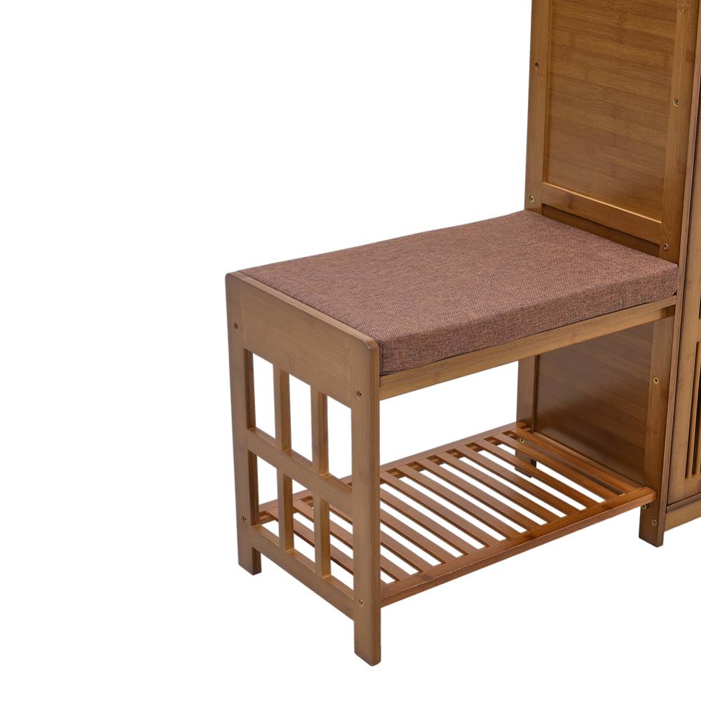 Bamboo Entryway Storage Shoe Cabinet With Bench