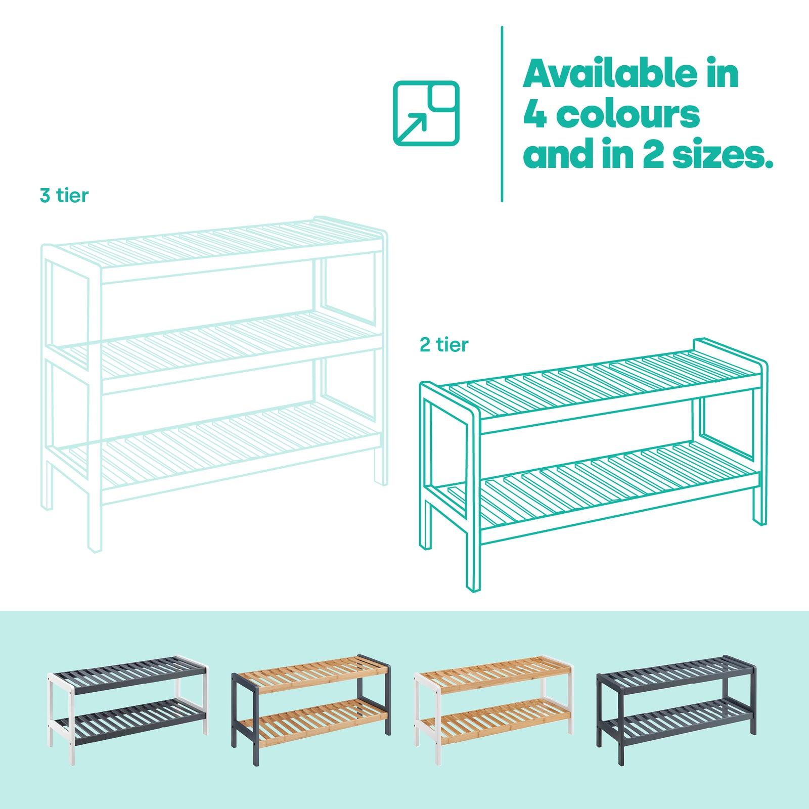Bamboo 2-tier Shoe Rack - Grey